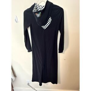 GIRLS CHECKERED HOODED HEART APPLIQUE TERRYCLOTH ROBE - BLACK - 12 SWIM BEACH CO